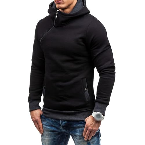 Men's Diagonal Zipper Hoodie Heavyweight Fleece Sweatshirts With Hood Long Sleeve Male Cotton Hoodie2