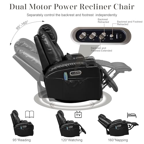 Sillón reclinable eléctrico negro cuero sintético miniatura 3