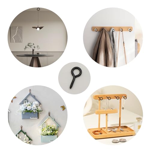 lokxmve 50 Stück Ösenschraube Schwarz mit Holzgewinde Ösenschrauben Haken zum Schrauben Ringschraube 16mm x 30mm Augenschraube für DIY Schmuckherstellung Handwerk Bilderrahmen Urlaubsdekoration