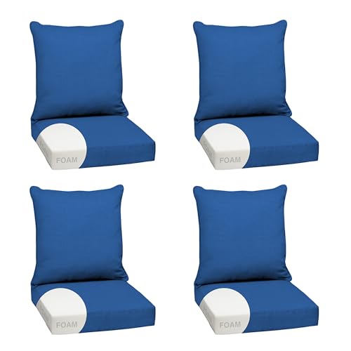 Image of Arden Outdoor Foam Deep Seat Cushion Set, 4-Pack, 24x24, Premium High-Density Foam, Never Flattens, Weather-Proof for Patio Chair Sofa Couch, Cobalt Blue Texture