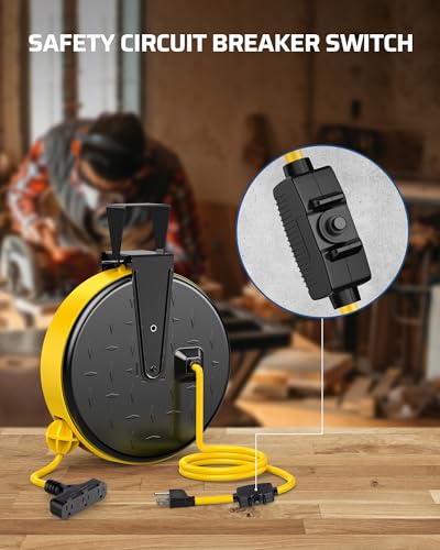 Dewenwils HCRC30A 30 Ft Retractable Extension Cord Reel, Ceiling/Wall Mount 16/3 Gauge Sjtw Power Cord With 3 Electrical Outlets Pigtail thumb #6