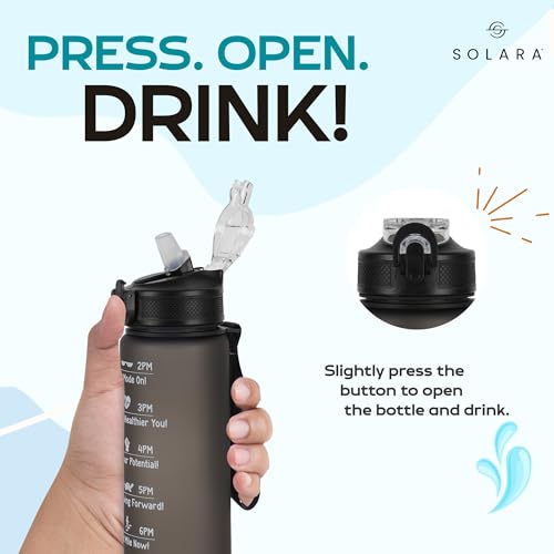 SOLARA Sipper Water Bottle for adults 1 Litre, Leakproof, BPA-Free & Durable Tritan, Water Bottle for Gym, Kids, School & Office, Motivational Time Marker, 1Ltr Sipper Bottle with straw, Black Knight