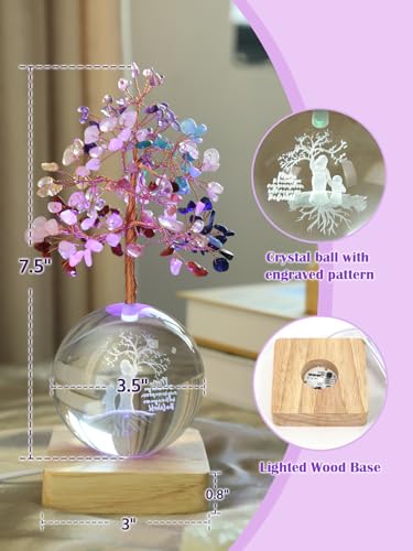 FOLKOR LIFE Crystal Tree of Life, 7 Chakra Healing Tree with Multicolor Night Light for Home Decor, Spiritual Gift for Women, Mother's Day Gift (3D Mom & Kid Figurines)