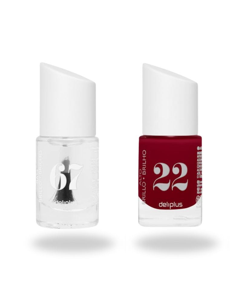 Dliplus Lote Laca de Uñas Brillo Transparente + Número 22 Granate Sublime, 11 ml Cada Una, 2 Unidades