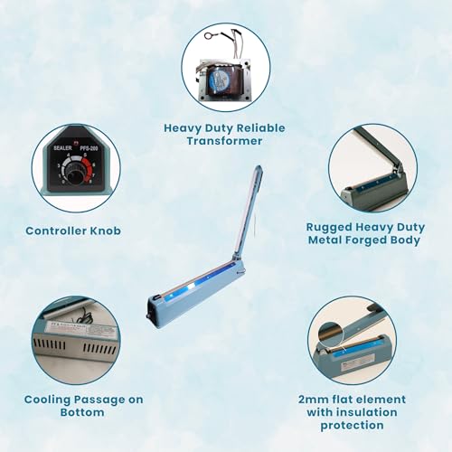 Image of 12 inch (300mm) Impulse Sealing Machine - Heavy Metal Frame, Round + Straight Heating Elements, 10X Longer Life| Heavy-Duty Packaging Sealing Machine for Commercial Use