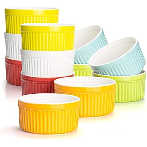 Lawei 12 Stück Soufflé Förmchen 240ml Creme Brulee Schälchen Porzellan Auflaufförmchen Set Keramik Ofenfest Creme Brulee Formen aus Porzellan Cover