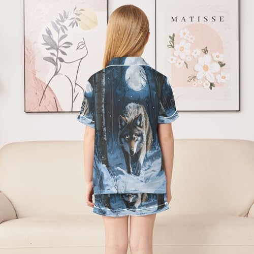 ALAZA Wolf Moon Night Satin Pajamas Set Short Sleeve Button Down Sleepwear Summer Pjs 2 Piece4