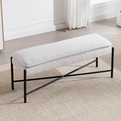 Ya-Home Banco Entrada Recibidor de Lino, Banquetas Dormitorio Durable, Pie de Cama para Salon/Dormitori/Oficina,Beige
