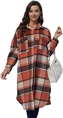 Xaspee Womens Long Plaid Shacket Jacket Casual Fashion Lapel Button Down Long Sleeve Long Plaid Coat with Pockets 3 Xaspee Womens Long Plaid Shacket Jacket Casual Fashion Lapel Button Down Long Sleeve Long Plaid Coat with Pockets