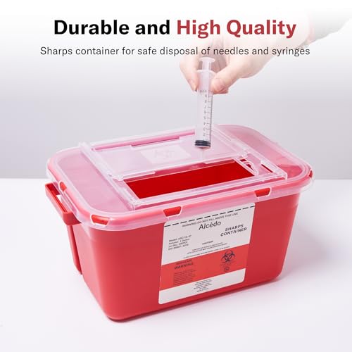 Image of Alcedo Sharps Container 1 Gallon (3-Pack) Home & Professional Use | Biohazard Needle and Syringe Disposal, Built-In Needle Removal Port, Locking Slot for Safe Final Disposal, Clear Lid