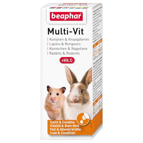 Beaphar - Multi-Vit, 12 vitaminas para Conejo y roedor - Contiene 11 vitaminas + Vitamina C - Fortalece el Sistema inmunológico - Acción beneficiosa sobre los Dientes y los Huesos - Vitalidad y