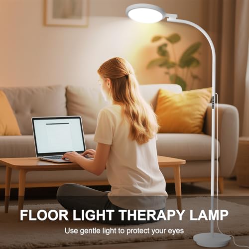 Image of Light Therapy Lamp, 10000 Lux Floor Happy Therapy Light, UV-Free Sun Lamp with 5 Brightness & 5 Color Temperatures, 3 Heights for Apartment /Office /Home