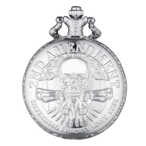 DerMacht Vintage Pocket Watch Skull Pattern Antique with Chain Halloween