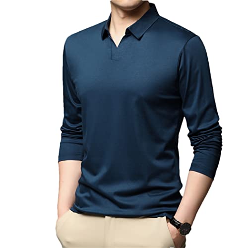 Polo manches longues homme confortable coton bleu marine taille L