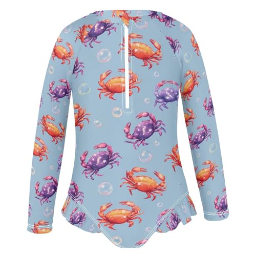ALAZA Crab Bubble Blue Girls One Piece Swimsuit Long Sleeve Rash Guard Swimsuits UV 50+ Swimwear Zipper2