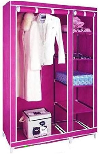Cloth Wardrobe Closet, Foldable Closet Portable Fabric Cabinet Storage Organizer Freestanding Simple Wardrobe Standing Closet Clothes Closet with Hanging Rack,Pink (Dark Blue)