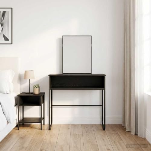 Runheo Table de Toilette Chêne Noir 81 x 40 x 131 cm en Bois d'Ingénierie avec Miroir Plat et Rangement pour Chambre, Vanity Design Moderne, Solide et Facile d'entretien