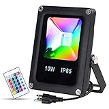T-SUN 10W RGB Flood Lights, Outdoor Color Changing Waterproof LED Security Light, RGB Spotlight with Remote Control & US Plug for Garden, Yard, Warehouse, Sidewalk, Garage (10W)