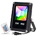 T-SUN 10W RGB Flood Lights, Outdoor Color Changing Waterproof LED Security Light, RGB Spotlight with Remote Control & US Plug for Garden, Yard, Warehouse, Sidewalk, Garage (10W)