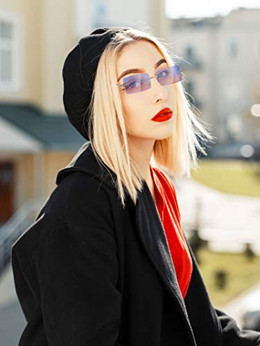 Weewooday 3 Pairs Rimless Rectangle Sunglasses Tinted Frameless Eyewear Vintage Transparent Rectangle Y2k