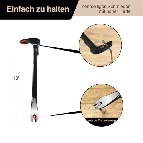 Nagelzieher,10“ Brechstange, Mini-Brechstange,Katzenkralle Nagelentferner,Brechstangenset,für Küchenrenovierung,Sockelleiste aufbrechen,mehrseitig geschmiedeter Stahl,Schreinerwerkzeug-JOVANT