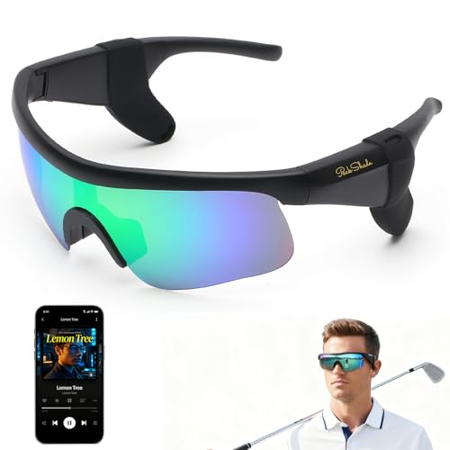 Smart Glasses for Men & Women, Bluetooth 5.3 Sports Sunglasses with Hands-Free Calls, Open-Ear Speaker, Polarized UV400, IPX5 Waterproof, Magnetic Charging for Running Cycling (Black/Green)