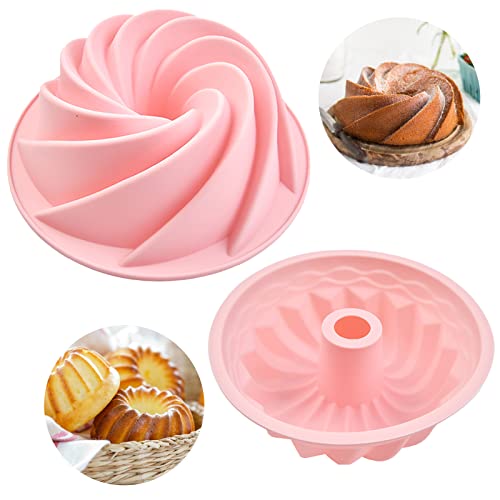 THETHO 2 pcs Molde Bizcocho Savarín de 6 Pulgadas Molde para Pan Antiadherente Molde de Silicona de Calabaza y Espiral para Hornear Tarta Galletas (Rosado)