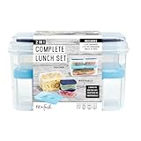 Fit & Fresh 216HL Entree Set with Ice Pack, 3 Reusable Portion Control Containers, BPA-Free, Microwave/Dishwasher Safe Lunch Box, Entrée, Blue
