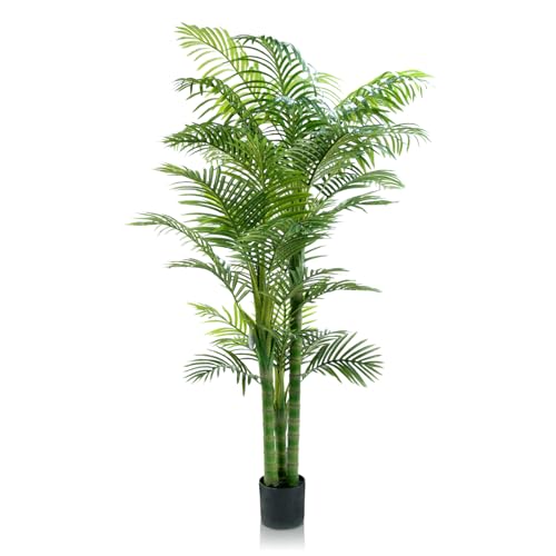 GOVIRAYE 6FT Artificial Palm Tree - Tropical Faux Golden Cane Palm Tree UV Resistant Tall Fake Plant...