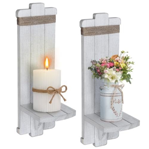 Alphatool Handmade Wooden Candle Sconces Set of 2 Farmhouse Wall Decor