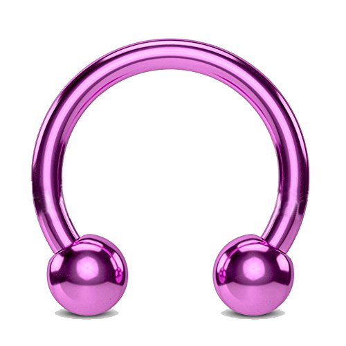 FIFTH CUE Titanium IP Over 316L Surgical Steel Circular Horseshoe Barbells (Purple | 10GA | 1/2"-12mm w/6mm Balls)