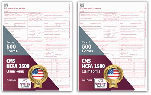 Image of NextDayLabels - CMS 1500 / HCFA 1500 Insurance Claim Forms - Laser /Ink-Jet Compatible (New Version 02 /12) Letter Size 8-12 inch x 11 inch, 500 Sheets Per Pack (Pack of 2)