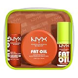 NYX Professional Makeup, Fat Oil Kit, Set Hidratante Edición Limitada, Brillo Corporal y Labial, Cuidado Vegano, Body Oil 20ml, Body Butter 50ml, Lip Drip, Carmelt Mami
