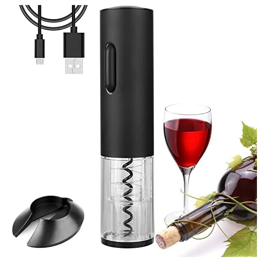 GOSCIEN Electric Wine Bottle Opener, Cordless Rechargeable Wine Opener, Automatic Corkscrew with USB Charging and Foil Cutter (Base), LED Indicator Light-Stainless Steel (Black)