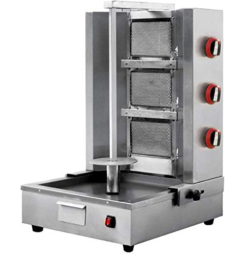 Commercial 3 Zone 40,000 BTU Propane or Natural Gas Vertical Broiler Rotisserie Oven Machine Cooker, for Shawarma Tacos Al Pastor Gyro Doner Kebab 