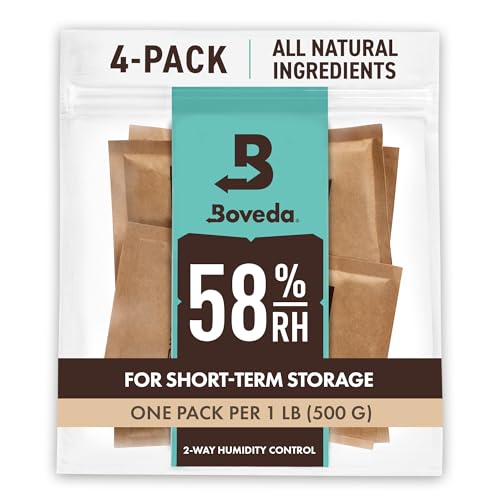 Boveda 58% Two-Way Humidity Control Packs For Storing 1 lb – Size 67 – 4 Pack – Moisture Absorbers for Storage Containers – Humidifier Packs – Hydration Packets in Resealable Bag