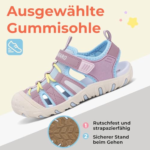 SAGUARO Sandalen Mädchen Geschlossene Trekkingsandalen Kinder Sommer Atmungsaktiv Wandersandalen für Outdoor & Freizeit Lila,30