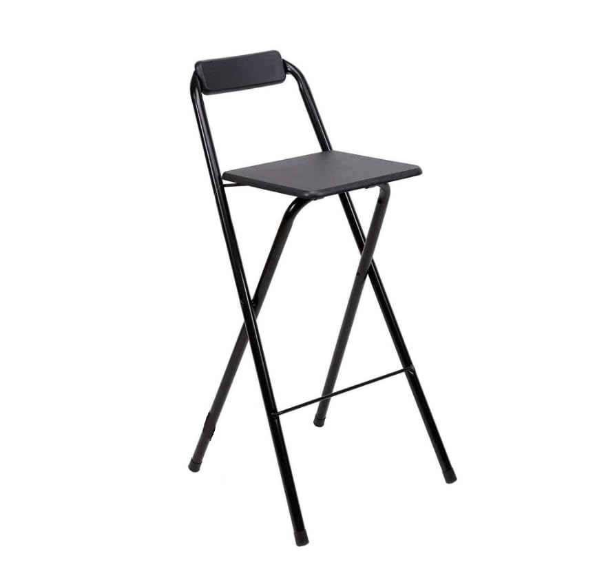 FERRETERIA LEPANTO Taburete Plegable para Cocina, Salón, Comedor y Restaurante. Silla Alta de Metal Estable, Resistente y Cómoda con Respaldo y Reposapiés. (1, Negro)