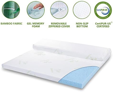 LANGRIA 3-Inch Gel-Infused Memory Foam Mattress Topper CertiPUR-US Certified Gel Memory Foam with Removable Zippered, Bamboo Cover and Non Slip Bottom (Queen)