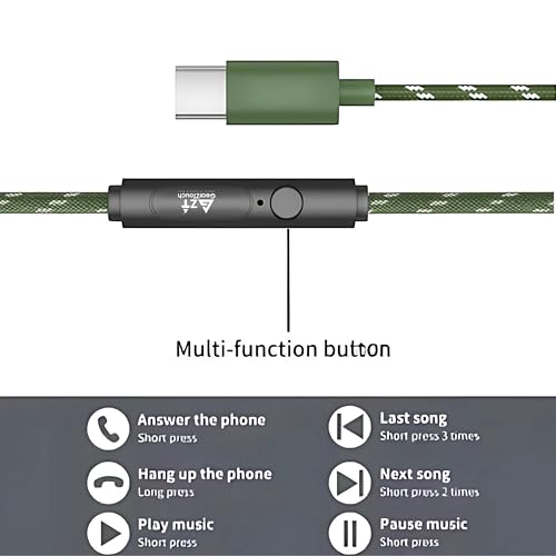 Image of GZT Blaast-C TypeC Wired Earphone with Powerful HD Mic for Clear Sound, Deep Bass Sound, HD Calling, in-Line Volume Control & Noise Cancellation Compatible with only TypeC Jacks in Mobiles- Green