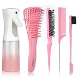LORSEX Hair Brush with 200ml Hair Spray Bottle, Detangle Hair Brush for Black Natural Hair, Afro American Type 3a-4c, 3 Pcs Slick Brush Set (Pink)