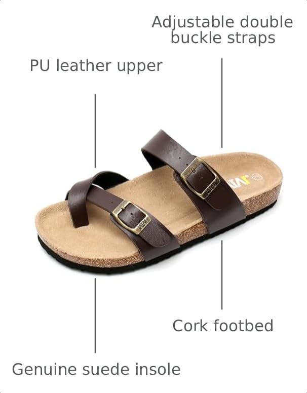 Image of WTW Men's Cork Footbed Sandals Slip on Beach Slide Slipper Shoes with Adjustable Metal Buckle Strap for Men Causal Style