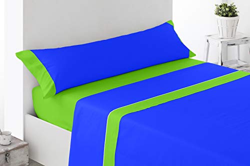 - Summer Colors - Juego Sábanas De Verano Lisas 3 Piezas (Verde - Azul, 150_x_200_cm )