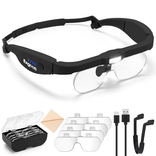 Exgoon Lupenbrille mit Licht, 1,5-fache bis 5-fache Lupe mit 4...