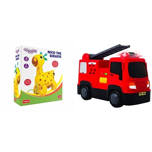 Image of Giggles Toddler Nico The Giraffe, Yellow & Fire Engine Toy