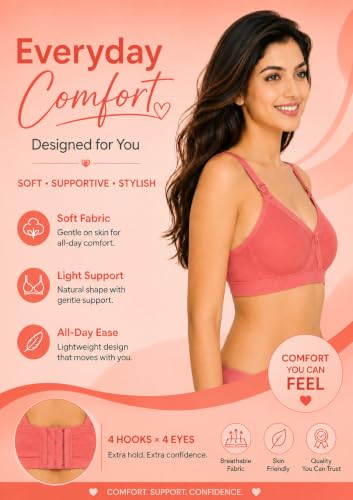 Image of SONA Super Fit Everyday Non Padded Side Support Cotton Full Coverage Bra for Women with Transparent Strap Plus Size Bra