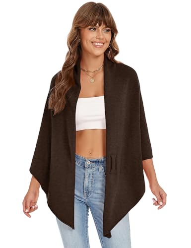 iWoo Shawl Wraps for Women Open Front Poncho Sweater Knitted Elegant Shawls Cape Soft Wrap Cardigan for Fall Fashion 2025 Coffee Brown