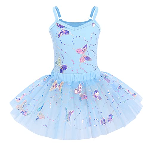 Justaucorps de ballet bleu fille 3-4 ans avec jupe de danse paillettes