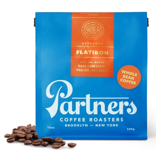 PARTNERS COFFEE ROASTERS - Whole Bean Coffee (Flatiron - Espresso, Medium-Dark Roast) 12oz - Classic Blend - Whole Coffee Beans - Lab Tested for Mycotoxins & Heavy Metals - Hand Roasted in NYC