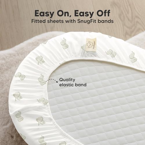 Image of 2pk Organic Bassinet Sheets, Compatible with Halo Bassinest (Elly) | 100% Cotton Bassinet Sheets for Boys, Girls, 30x18 Hourglass Baby Bassinet Mattress Sheets, Soft Breathable Sleeper Cover